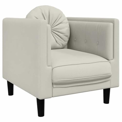 Foknhdi Creme Samt Sessel klein 71x77x70 cm mit Rundkissen, Modernes Design, Bequemer Polstersessel für Wohnzimmer Schlafzimmer Büro Balkon