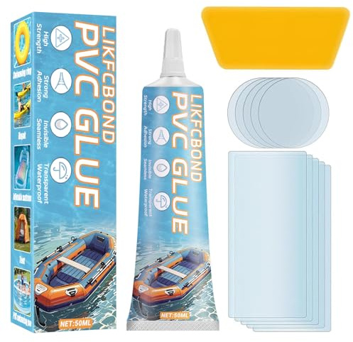 LIKFCBOND Kit Réparation Piscine, 50ML Rustine Piscines Imperméable, Transparent Colle PVC pour Réparation Matelas Pneumatiques, Kayaks, Bateaux Gonflables, Bateaux Pneumatiques