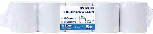 THERMALKING Thermorollen 80mm x 80mm x 12mm [für Bondrucker wie Epson, IBM & co.] - Bonrollen 80x80x12 Thermo - Kassenrollen Thermopapier - Geeignet für Drucksysteme mit Papierbedarf bis 80m (5 Stk)