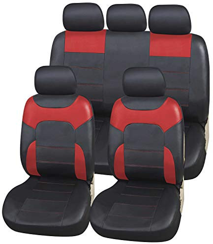 Upgrade4cars Leder-Optik Beige Universal Auto-Sitzbezüge Set für Sommer & Winter | Kunstleder Auto-Schonbezüge für die Vordersitze & Rückbank