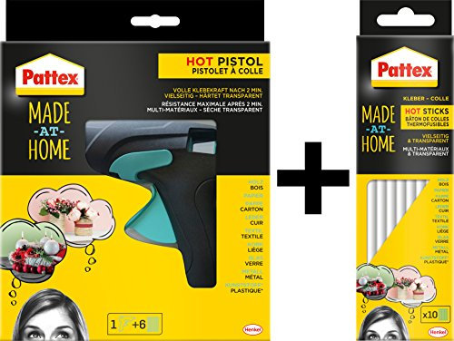 Pattex Made at Home Heißklebepistole mit mechanischem Vorschub und hitzeisolierter Düse, inkl. 6 Klebesticks, Ø 11 mm (Set, bestehend aus Klebepistole + 200g Klebesticks)