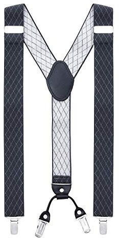 MASADA Hosenträger für Herren mit robusten Clips stufenlos verstellbar 3,5 cm breit und bis zu 195 cm Körpergröße Grau Raute