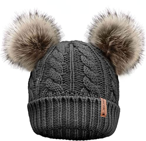 Arctic Paw Beanies Women Winter Cable Knit Fleece Lined Pom Pom Beanie for Women Charcoal