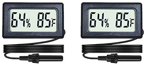 2-Pack Mini Digital Hygrometer Thermometer Gauge with Probe LCD Display Temperature Fahrenheit Humidity Meter for Incubator Reptile Plant Terrarium Sealed Containers Guitar Case