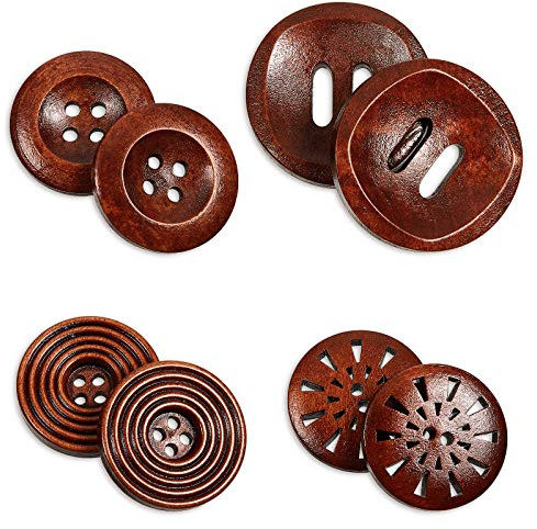 Chuangdi 40 Pcs Brown Wooden Buttons, Red-Brown, 25 Mm/30 Mm, 4 Holes/2 Holes, Handmade for Knitting Sewing Clothes Art DIY Craft