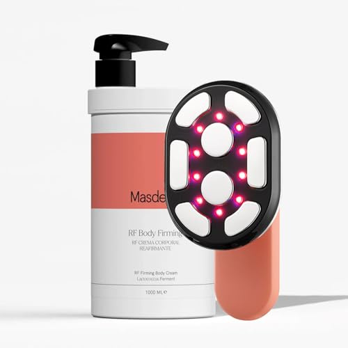 MASDERM - Radiofréquence Corporelle Professionnelle 2 en 1, Appareil de Radiofréquence avec Crème Corporelle Raffermissante 1L, Traitement Anticellulite et Flaccidité, LED, Technologie EMS - 2 Pack