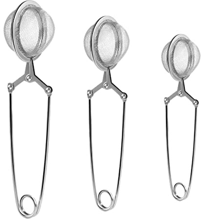 Snap Ball Tea Strainer, Stainless Steel Tea Infuser Filter with Handle for Loose Leaf Tea, Spices, Seasonings 3 Pack S/M/L (3PCS, Stainless Steel)