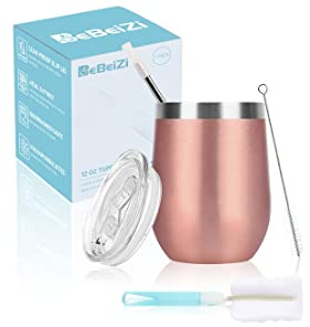 BebeiZi vinmugg rostfritt stål, 350 ml utan utan stans, vinmugg med lock och sugrör, vakuumisolerad resekaffemugg för cocktails, kaffe, bröllopspresent, födelsedag kvinnor, gör-det-själv