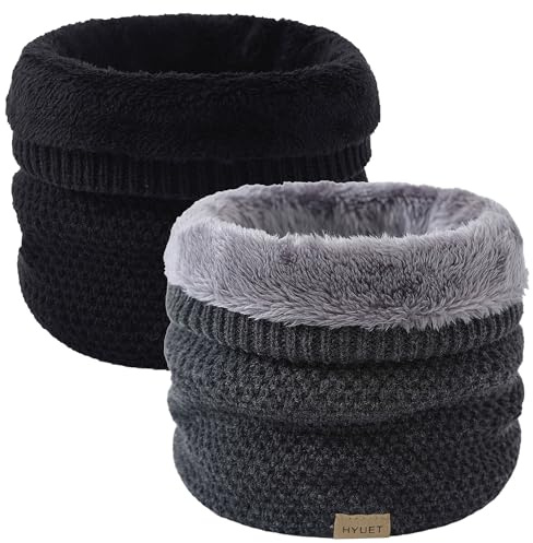 HYUET 2 Pack Bufanda Circular de Punto Grueso Calentador de Cuello Suave Forro Polar Bufanda Térmica Tubo para Cuello Esquiar Motocicleta Bicicleta Senderismo Hombres Mujeres Invierno
