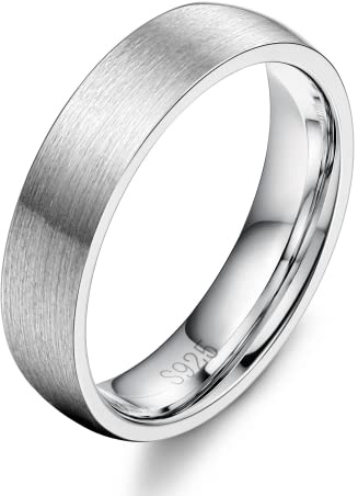 Diamday Plata Ley 925 Anillo para Mujeres y Hombres - Cepillado Mate Boda Simple Pareja Clásico Minimalista Pulgar Compromiso Banda Comfort Fit 4mm 17