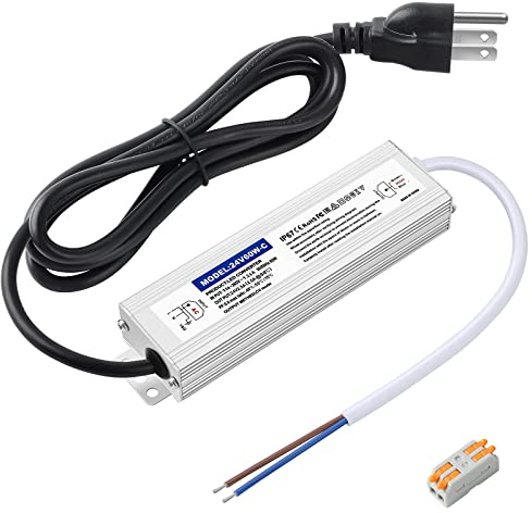 Karyoosi Waterproof IP67 24v Power Supply 60W 2.5A, LED Driver, 120V AC to 24V DC Converter, with 3-Prong Plug and 4.9 Feet Cable - Ideal Power Supply for LED Strips and Lights