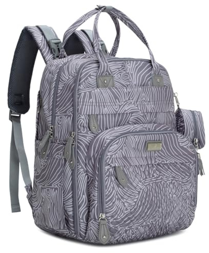 BabbleRoo Mochilas de Pañales para Bebé, Gran Capacidad Mochila de Cambio Bolsa para Pañales con Cambiador y Porta Chupones para Mamá y Papá (Gris con remolinos)