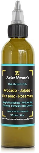 Hair Oil for Dry Hair - Cold-Pressed Rosemary Oil, Avocado, Flaxseed, & Jojoba - Dry Scalp Treatments for All Hair Types - Deeply Nourishing & Reducing Hair Thinning Oil by Zasha Naturals, 4 fl.oz