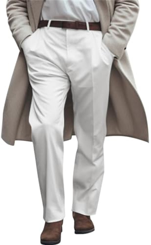 Oanviso Pantalon de Élégant pour Homme Coupe Droite Pantalon de Costume Classique Couleur Unie Pantalon de Affaires Confortable Pantalon avec Plis et Poches pour Décontracté et Formel A Blanc S