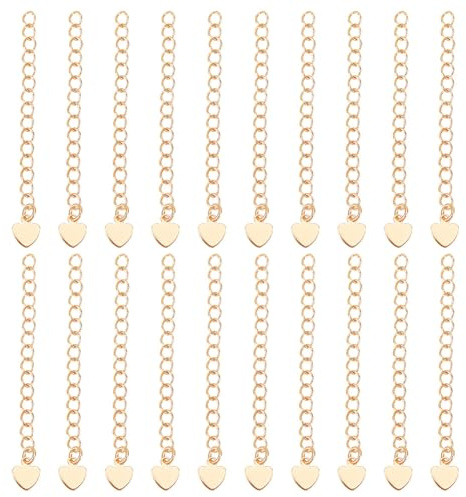 Beebeecraft 20Pcs 53 mm D'Extension de Chaîne Plaqué Or 18 carats Coeur Rallonge de Chaîne Collier Extension de Bijoux