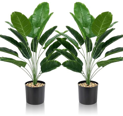 Lighterday Set of 2 Artificial Plants Indoor 80 CM Fake Plants Decorative Tree Tall Plastic Plants for Office Home Indoor Outdoor Decor (2 Pots of Artificial Banana Tree)