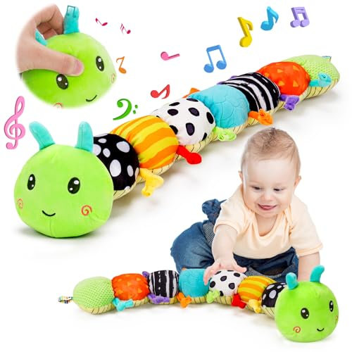 Baby Toy 0 3 6 Months Music Stuffed Plush Animal Caterpillar Toy for Infant Baby Sensory Musical Toy 0-3-6 Months Tummy Time with Crinkle Rattle for Babies 6-12 Month Newborn Birthday Gifts