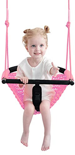 Nets Tribe 2 in 1 Toddler Swing Seat with Adjustable Ropes, Heavy Duty Rope Play Swing Set for Kids Indoor Outdoor Garden Upgrade Product (Pink)