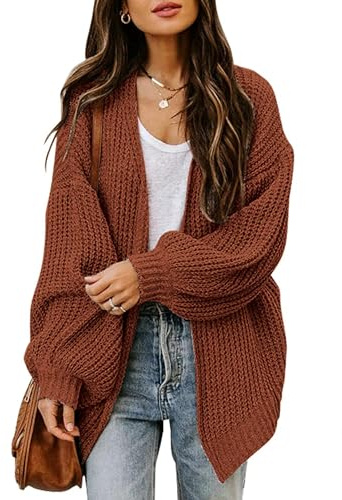 Jhsnjnr Cardigan épais ouvert à l'avant pour femme - Manteau tricoté surdimensionné - Pull automne à manches longues - Cardigan chaud