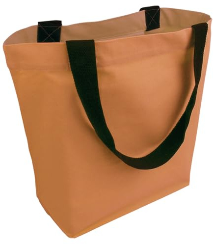Cottonbagjoe Bolsa grande de algodón de 45 × 38 × 16 cm de algodón de 220 g/m² – Bolsa de tela con bolsillo interior con cremallera, acabado suave y asas negras – Oeko-Tex Standard 100, moca, 45 x 38