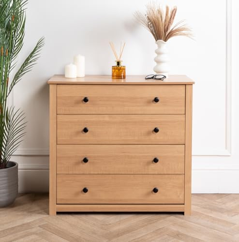 Home Treats Wooden Storage Unit, Chest of 4 Drawers for Bedroom, Office, Living Room, Anti-Bowing Support (4 Drawer)