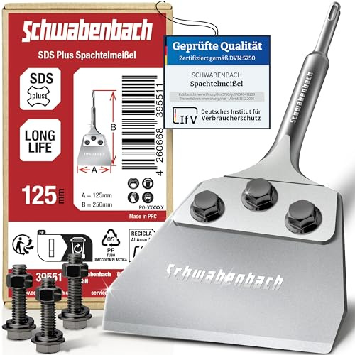 SCHWABENBACH® Scalpello Raschietto SDS Plus 125 x 250 mm – Spessore 2 mm – Raschietto Professionale per Rimuovere Moquette, PVC, Vernice e Colla per Piastrelle