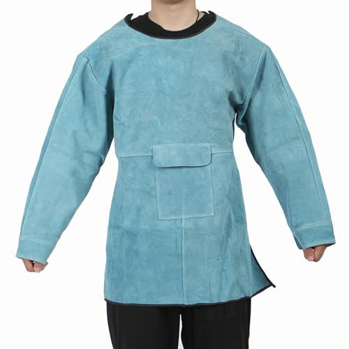 GZKDKZB Grembiule da Saldatura in Pelle con Maniche Lunghe, Giacca da Saldatura ignifuga, Grembiule da Lavoro di Sicurezza per fabbro, Blu