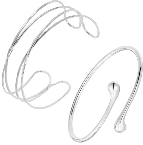 CANRNYACBZ 2 Pièces Bracelet Bras Femme Bracelets de bras Argent Réglable Bracelets Manchette Design Ajouré et Minimaliste en Acier Inoxydable Femme Bangle Ensemble de Bijoux De exquis Accessoires