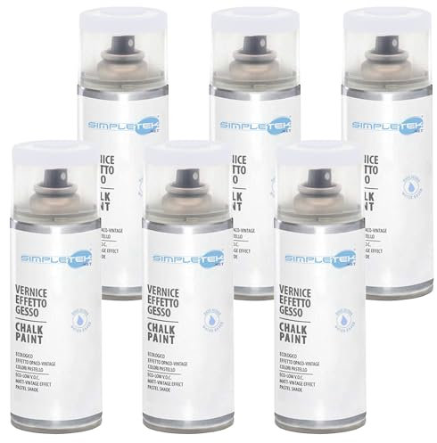 SIMPLETEK - 6x Bombolette Spray Vernice Effetto Gesso Ultra Opaco Lavanda provenza V404LP Vintage Retro Universale a Base d'Acqua (Kit da 6 pezzi)