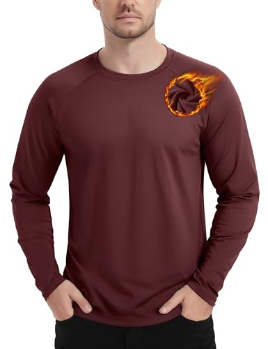 TACVASEN Thermoshirt Hommes Longsleeve sous-vêtements T-Shirt Fonctionnel Hommes Ski Basic Tshirt Polaire intérieure Pull d'hiver Rouge vin, L