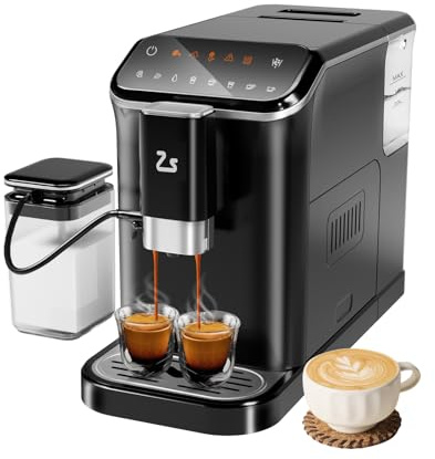 Festisoul Fully Automatic Espresso Machine - 20 Bar Professional Coffee Maker with PID Temperature Control, Built-In Grinder & Milk Frother, 1.5L Tank, 5 Coffee Options, Touch Display, Black