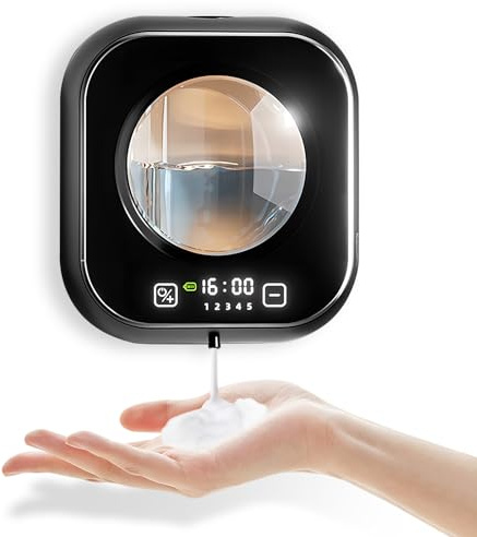 Dispensador Jabon Baño Automatico, 320ml Espuma Dispensador Dispensador Jabon Baño Pared Recargable con Lluminación Ambiental, Sin Contacto, 5 Niveles Ajustable, para Cocina, Baño, Hotel