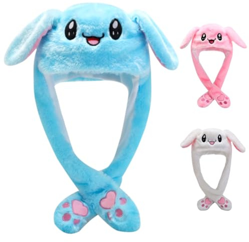 ZesGlyxyr Gorro Conejito Peluche Divertido, Sombrero Conejo con Orejas Móviles, Lindo Gorros Peluche, Lindos Sombreros, para Juegos Rol, Regalos Fiesta Cumpleaños Navidad (Azul)
