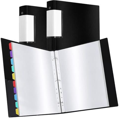 Ring Binder Display Folders, 2 Pack A4 Presentation Ring Binder Folders | Folder File Clear Plastic Sleeves with Total 120 Punched Pockets and 20 Colorful PP Divider Pages for School and Offices