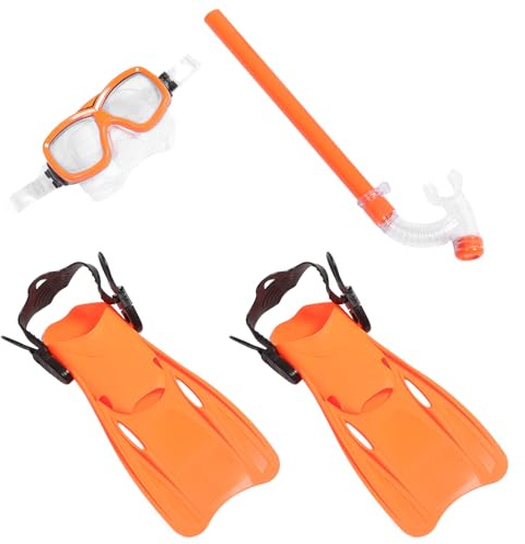 Homoyoyo Ensemble de Plongée en Apnée pour Garçon et Filles, Masque et Tuba Orange, Palmes Taille 35-39, Équipement de Plongée Léger et Portable, Kit Complet pour Snorkeling et Sports