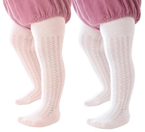 Miipat Collants pour Bébés Filles, Lot de 2 Collants à Motifs Ajourés Résille Fantaisie Enfants Élastiques Doux pour L'école La Danse ou Les Fêtes