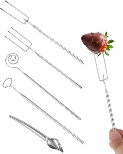 Luxorium Juego de 5 Tenedores para Fondue de Acero Inoxidable para Hacer Bombones, Set de Chocolate DIY con Cuchara Filtro, Herramienta para Postres