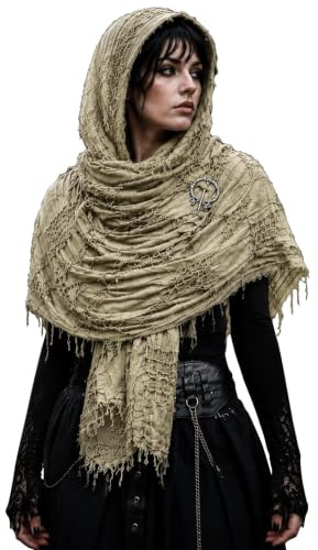 Châle à Capuche avec Broche Viking – Écharpe Médiévale, Cape Renaissance | pour Cosplay. Accessoire Unisexe,Parfait pour Costumes Historiques ou Style Bohème,Taille Unique