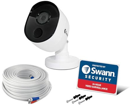 Swann Indoor/Outdoor Home Security Camera, 1080p PIR Bullet Cam, Infrared Night Vision, Thermal Heat Sensing, BNC Wired Add to DVR, SWPRO-1080MSB, 1080p Bullet Security Camera (SWPRO-1080MSB-US)