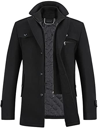 YOUTHUP Herren Wollmantel Dick Winter Kurzmantel Regular Fit Wintermantel Freizeit Herrenmantel Übergangsmantel, Schwarz, L