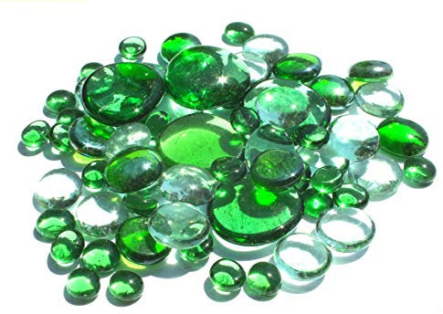 mesbilles - 250 GR Mélange Vert Transparence Billes Plates - Galet en Verre 30 mm 20 mm 10 mm Cailloux en Verre décoratifs