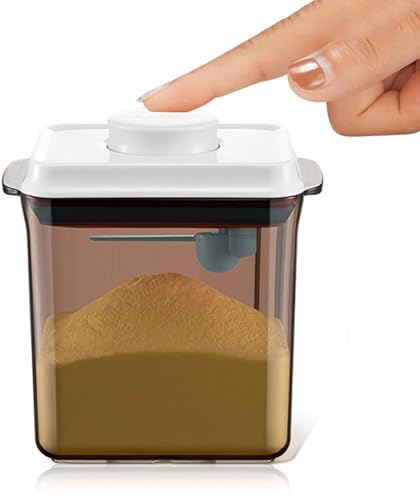 Dispenser FöR MjöLkpulver.1,7L brun Den lufttäta lådan med mjölkpulver med sked gjord av livsmedelsmaterial är hygienisk och praktisk. används för att lagra mjölkpulver, frukt och mat för barn.