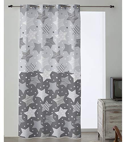 Camatex Lanovenanube - Cortina confeccionada con ollaos Stars - 150x260 cm - Color Gris