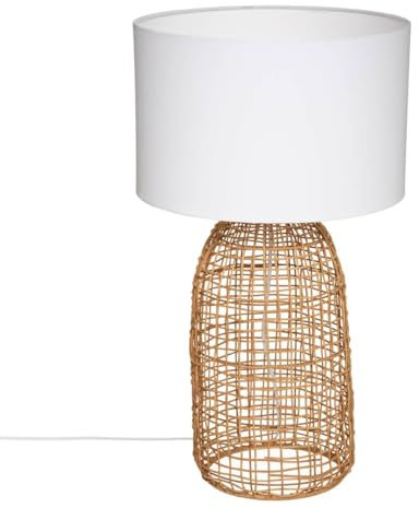 Atmosphera - Lámpara cilíndrica «Karla» - mimbre - blanco H56 cm