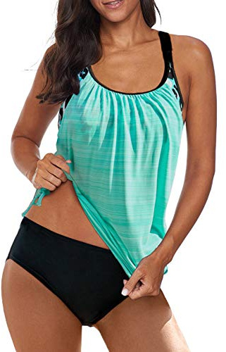 BLENCOT Tankini Donna Mare Due Pezzi Costume da Bagno Tankini Set con Slip A-4 S