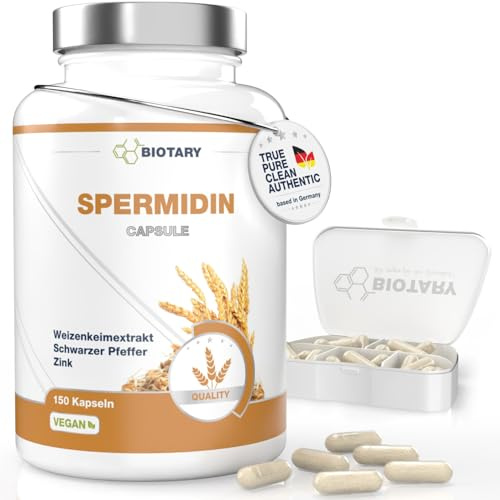 Spermidin 6 mg 150 gélules, Pilulier inclus, Testé en laboratoire, Végétalien, A base d'extrait de germe de blé hautement dosé, Sans additif