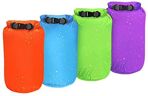 Desoto Dry Bags 4Pack Waterproof Dry Sacks Lightweight Floating Bag Drifting Bag Ultimate Dry Sack for Outdoor Hiking Fishing Boating Camping Water Sports Indoor Storage (5L*4)