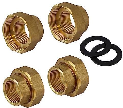 ENVIRON- 2 Stück Pumpenverschraubung 1 1/2 x 1 Messing DN25 inkl. Dichtungen | für Umwälzpumpe Pumpe Heizung Fitting Montage Hocheffizienzpumpe Verschraubung Heizungspumpe Flachdichtung
