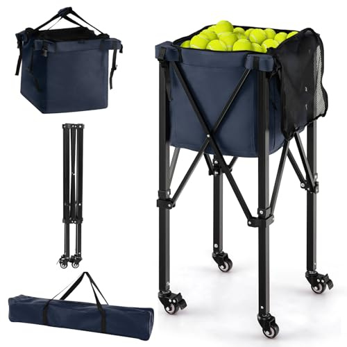 SPOTRAVEL Tennis Ball Cart, Portable Tennis Balls Hopper Basket (Blue)