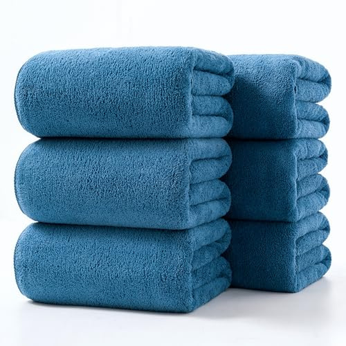 Lumimi Towels 6 Piece Ultra Soft Microfiber Bath Towel Set 55 L x 27 W Incredibly Absorbent Lightweight Quick Dry and Durable, Big 6 Pack Blue